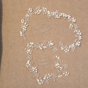 Delicate Silver and White Bridal Hair Vine